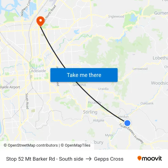 Stop 52 Mt Barker Rd - South side to Gepps Cross map