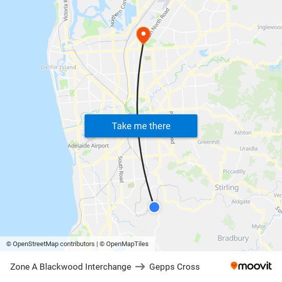 Zone A Blackwood Interchange to Gepps Cross map
