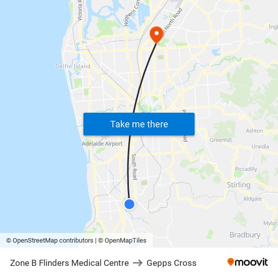 Zone B Flinders Medical Centre to Gepps Cross map