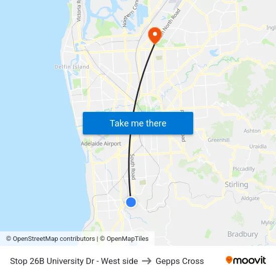 Stop 26B University Dr - West side to Gepps Cross map