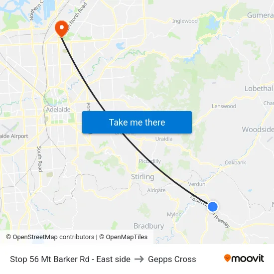 Stop 56 Mt Barker Rd - East side to Gepps Cross map