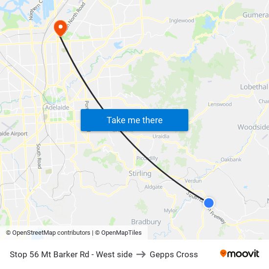 Stop 56 Mt Barker Rd - West side to Gepps Cross map