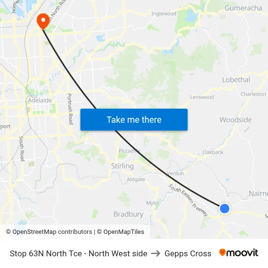 Stop 63N North Tce - North West side to Gepps Cross map