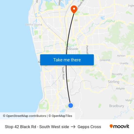 Stop 42 Black Rd - South West side to Gepps Cross map
