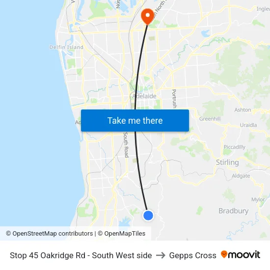 Stop 45 Oakridge Rd - South West side to Gepps Cross map