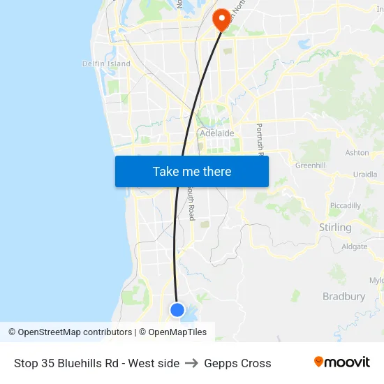 Stop 35 Bluehills Rd - West side to Gepps Cross map