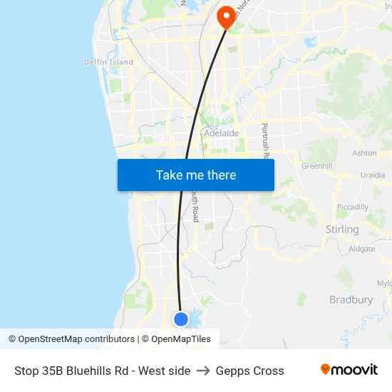 Stop 35B Bluehills Rd - West side to Gepps Cross map