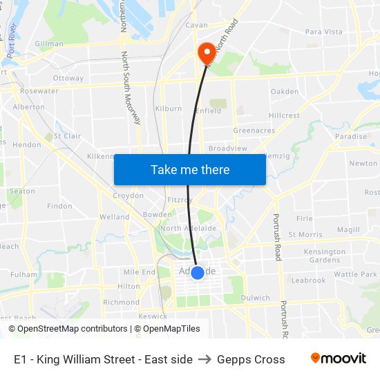 E1 - King William Street - East side to Gepps Cross map