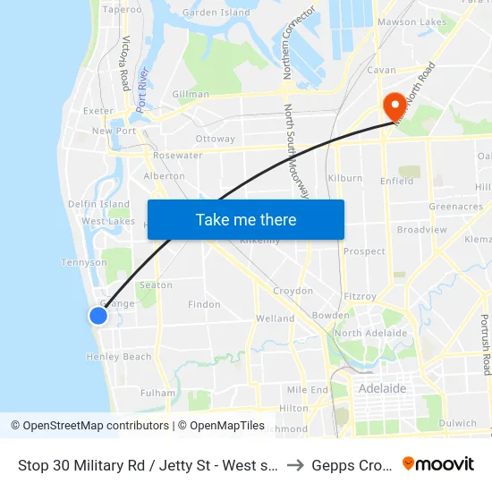 Stop 30 Military Rd / Jetty St - West side to Gepps Cross map