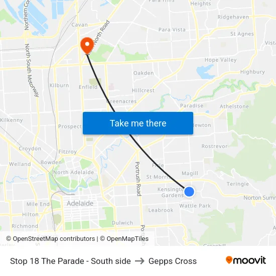 Stop 18 The Parade - South side to Gepps Cross map