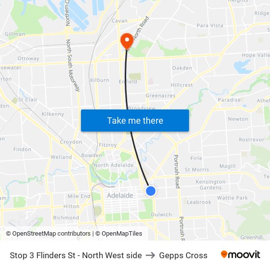 Stop 3 Flinders St - North West side to Gepps Cross map