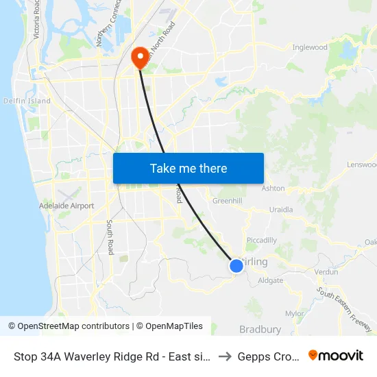 Stop 34A Waverley Ridge Rd - East side to Gepps Cross map