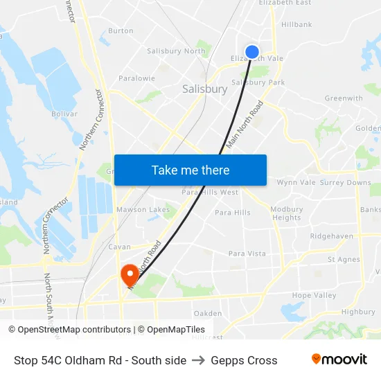 Stop 54C Oldham Rd - South side to Gepps Cross map