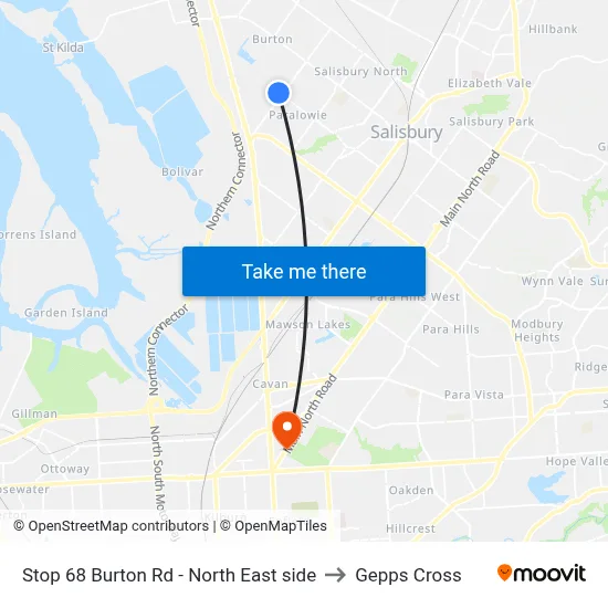 Stop 68 Burton Rd - North East side to Gepps Cross map