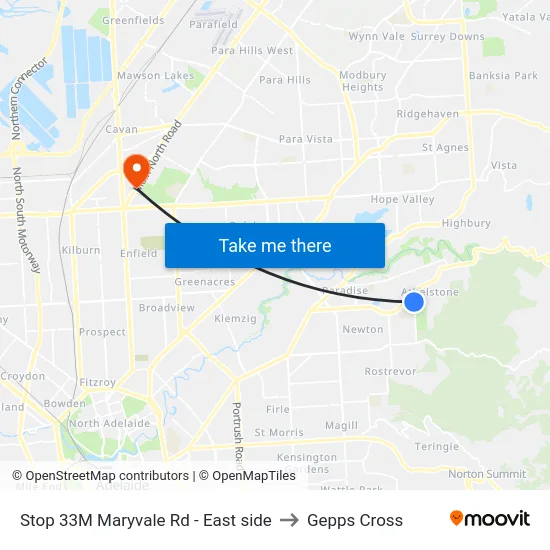 Stop 33M Maryvale Rd - East side to Gepps Cross map