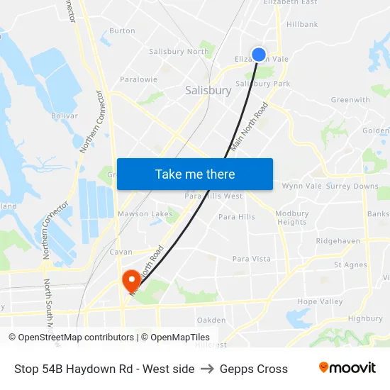 Stop 54B Haydown Rd - West side to Gepps Cross map