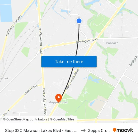 Stop 33C Mawson Lakes Blvd - East side to Gepps Cross map