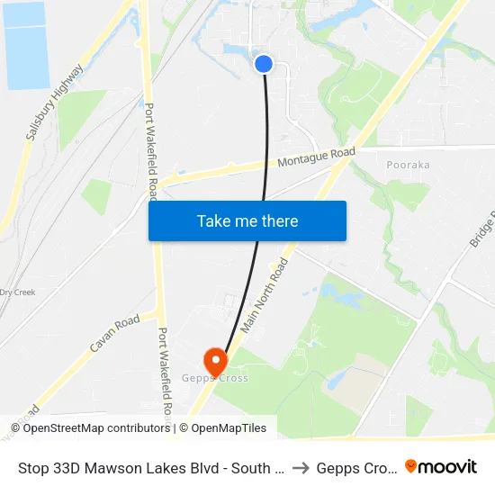 Stop 33D Mawson Lakes Blvd - South side to Gepps Cross map