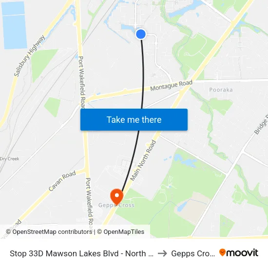 Stop 33D Mawson Lakes Blvd - North side to Gepps Cross map