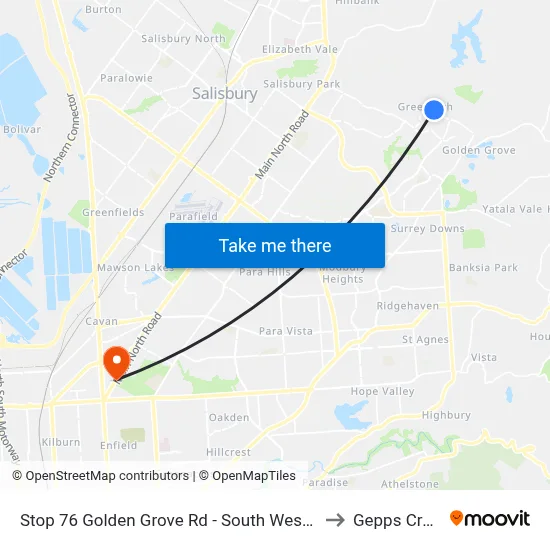 Stop 76 Golden Grove Rd - South West side to Gepps Cross map