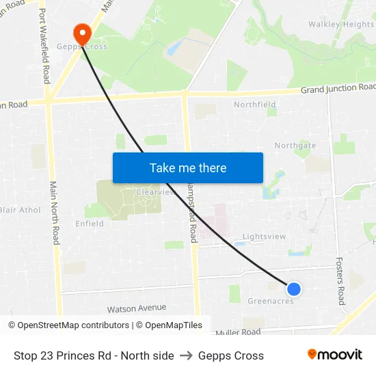 Stop 23 Princes Rd - North side to Gepps Cross map