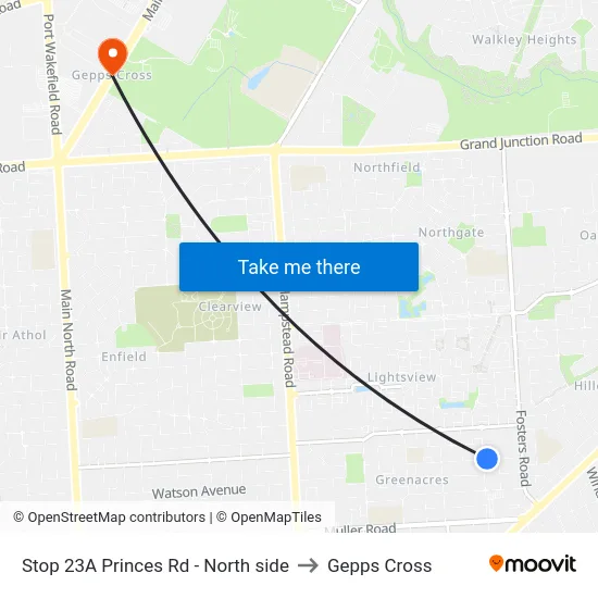 Stop 23A Princes Rd - North side to Gepps Cross map
