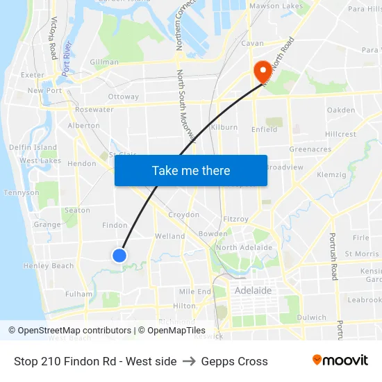 Stop 210 Findon Rd - West side to Gepps Cross map