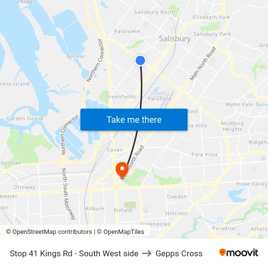 Stop 41 Kings Rd - South West side to Gepps Cross map