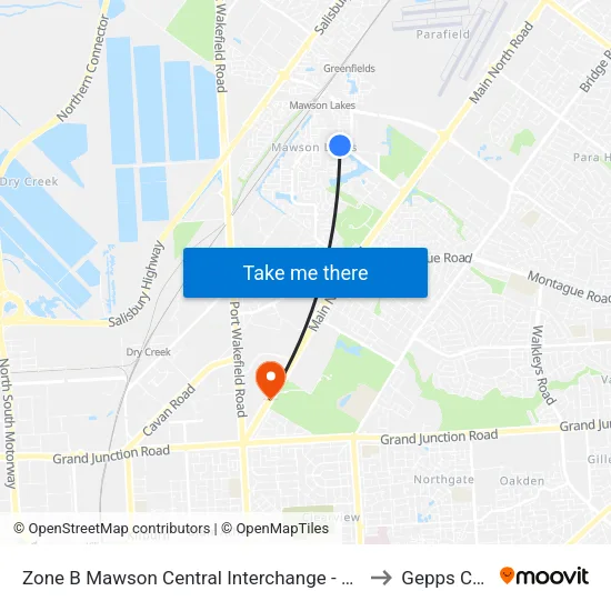 Zone B Mawson Central Interchange - South side to Gepps Cross map