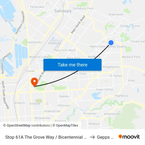 Stop 61A The Grove Way / Bicentennial Dr - North side to Gepps Cross map