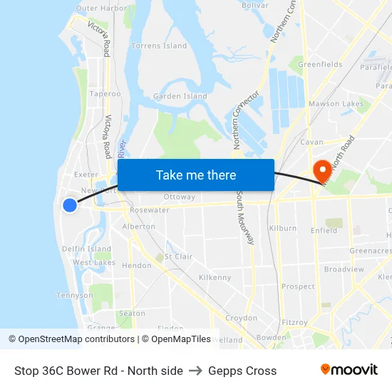Stop 36C Bower Rd - North side to Gepps Cross map