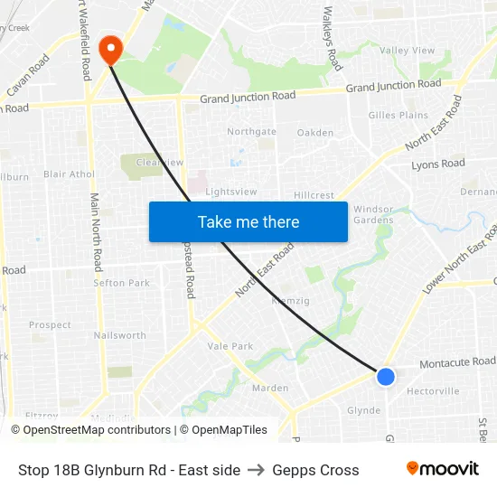 Stop 18B Glynburn Rd - East side to Gepps Cross map