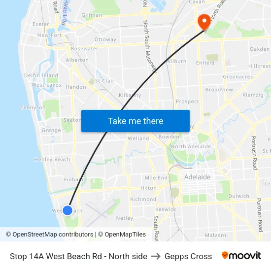 Stop 14A West Beach Rd - North side to Gepps Cross map