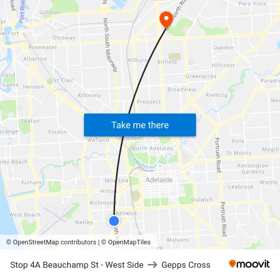 Stop 4A Beauchamp St - West Side to Gepps Cross map