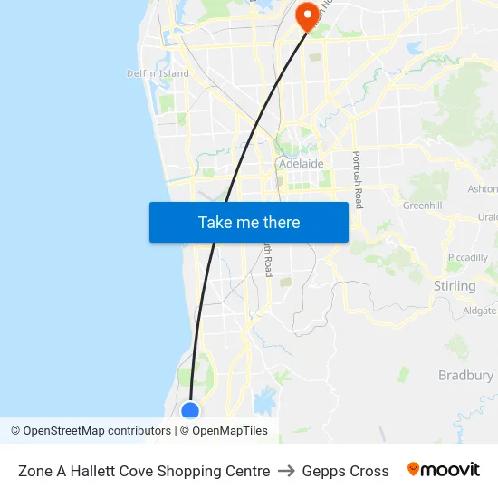Zone A Hallett Cove Shopping Centre to Gepps Cross map