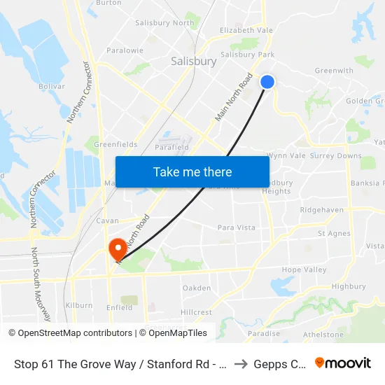 Stop 61 The Grove Way / Stanford Rd - South side to Gepps Cross map