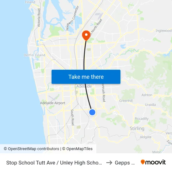 Stop School Tutt Ave / Unley High School - South side to Gepps Cross map