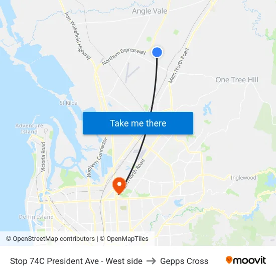 Stop 74C President Ave - West side to Gepps Cross map