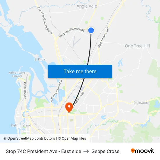 Stop 74C President Ave - East side to Gepps Cross map