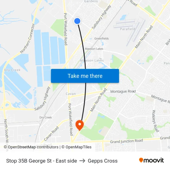 Stop 35B George St - East side to Gepps Cross map