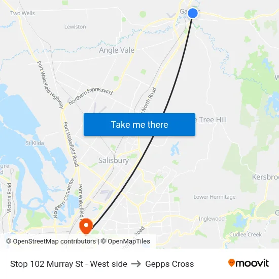 Stop 102 Murray St - West side to Gepps Cross map