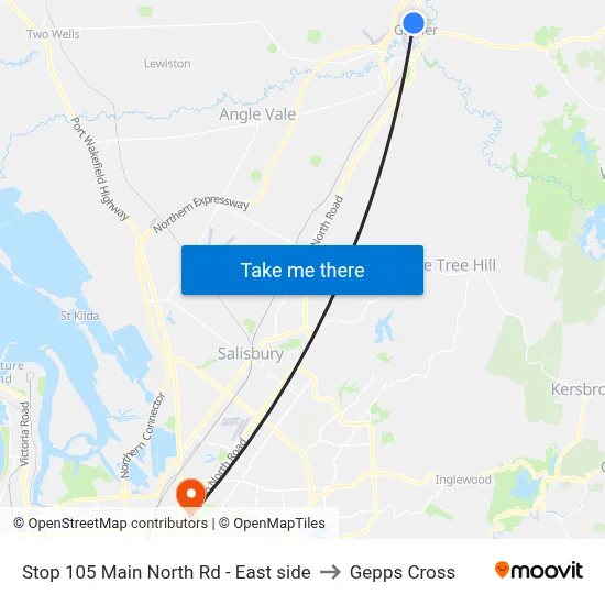 Stop 105 Main North Rd - East side to Gepps Cross map