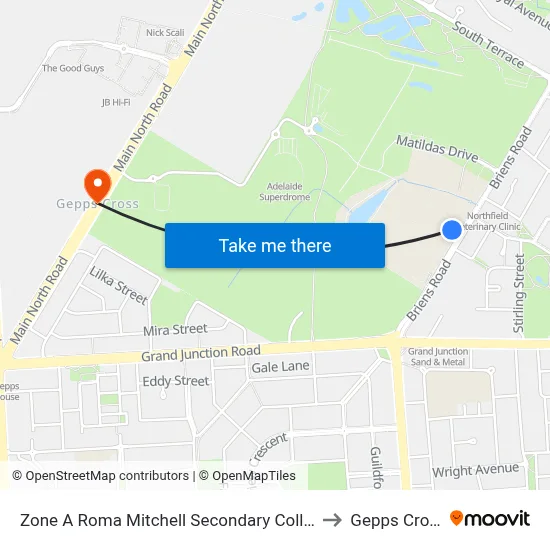 Zone A Roma Mitchell Secondary College to Gepps Cross map