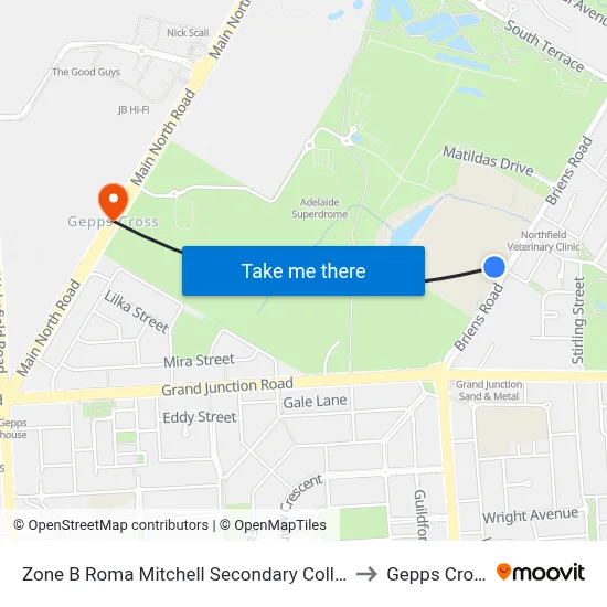 Zone B Roma Mitchell Secondary College to Gepps Cross map