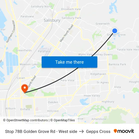 Stop 78B Golden Grove Rd - West side to Gepps Cross map