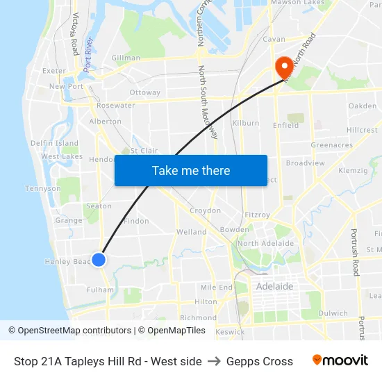 Stop 21A Tapleys Hill Rd - West side to Gepps Cross map