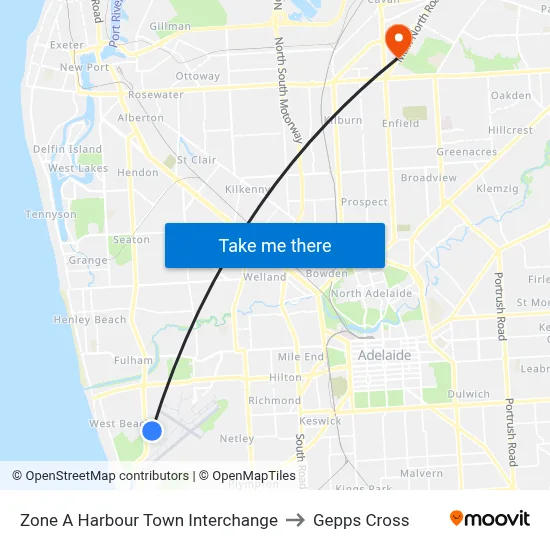 Zone A Harbour Town Interchange to Gepps Cross map