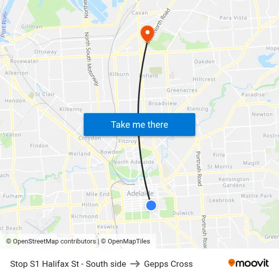 Stop S1 Halifax St - South side to Gepps Cross map