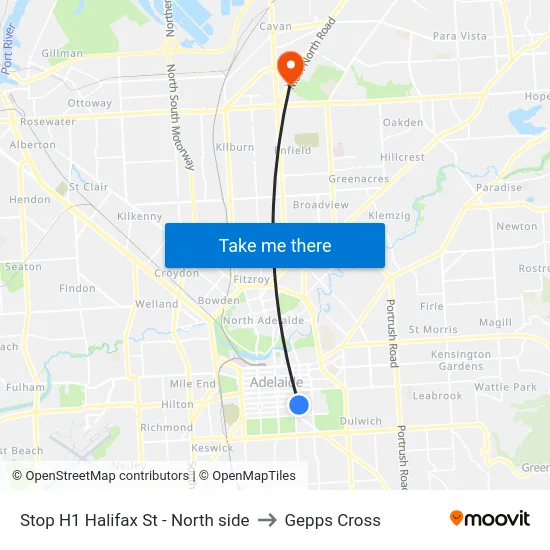 Stop H1 Halifax St - North side to Gepps Cross map