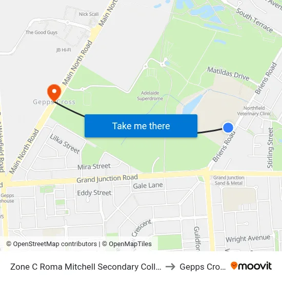 Zone C Roma Mitchell Secondary College to Gepps Cross map